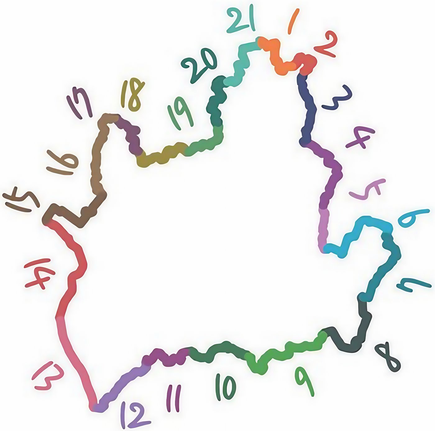 Seoul Trail 2.0, 21 colored route segments forming a loop around Seoul